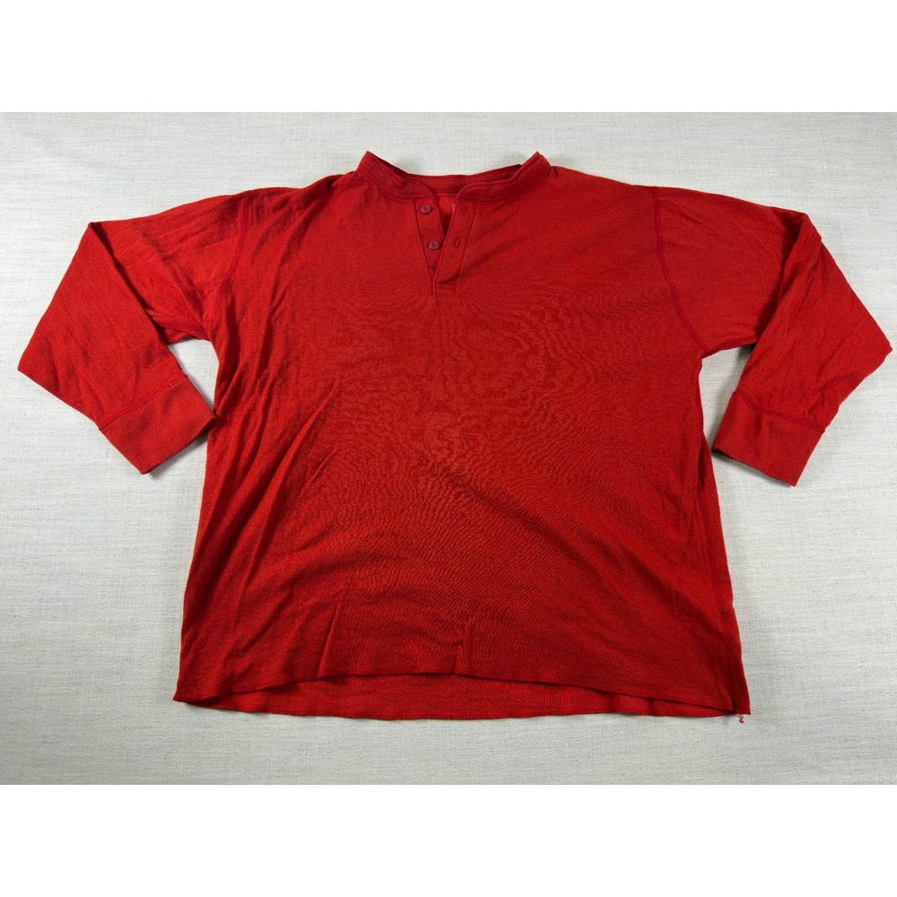 LL Bean Mens XXL Red Cotton Wool Blend Dual Layer Henley Shirt Made in Canada
